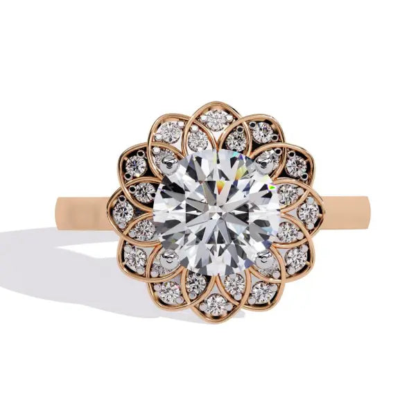 Round Floral Halo Engagement Ring
